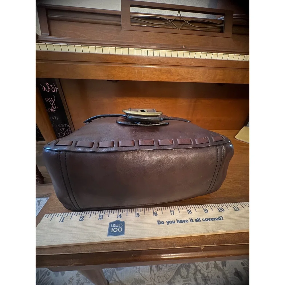 Coach Bleeker Tattersall Leather Flap Crossbody Brown Whipstitch Turnlock 11446 - Picture 6 of 12